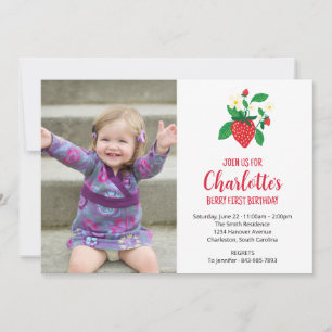 Berry First Strawberry Photo Birthday Invitation