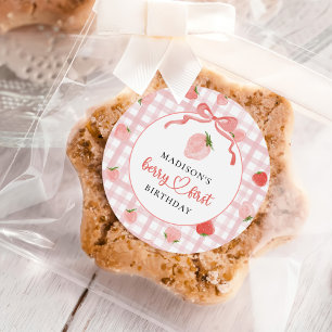 Berry First Strawberry Pink Gingham 1st Birthday Classic Round Sticker