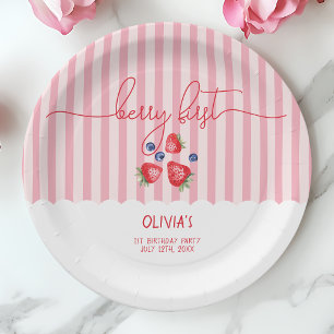 Berry First Strawberry Red Girl 1st Birthday Party Paper Plate
