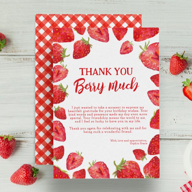 Berry First Strawberry Summer Birthday Thank You Card (Creator Uploaded)