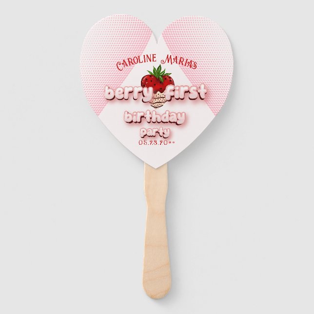 Berry First Strawbery 1st Birthday  Hand Fan (Front)
