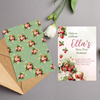 Berry first summer strawberry Birthday Invitation