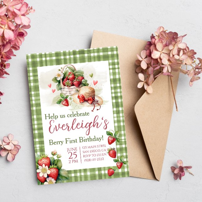 Berry First sweet summer strawberry  Birthday  Invitation (Creator Uploaded)