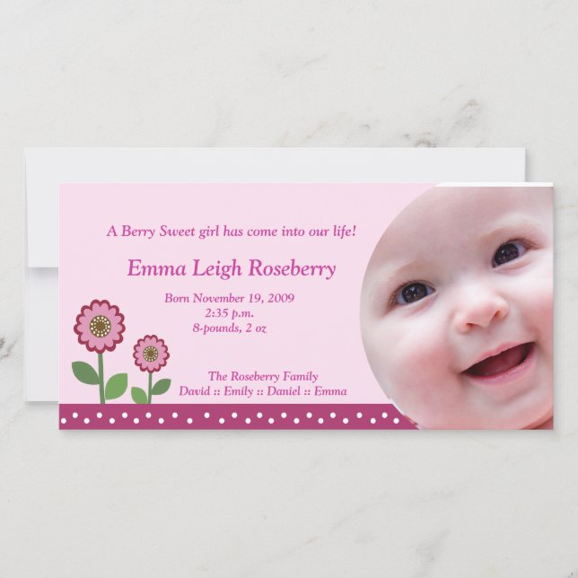 Berry Flower Garden 8x4 Faire-part de naissance ph (Devant)