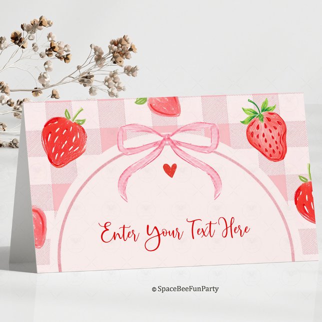 Berry Food tags Bow Strawberry (berry food tags, strawberry food tags, berry place cards, strawberry place cards, bow food tags, ber)