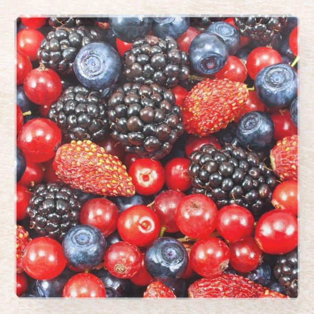 Berry-Fresh Background Mosaic Glass Coaster (Front)