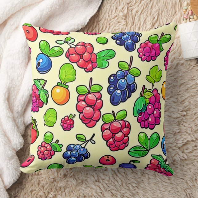 Berry Fruit Pattern Design Throw Pillow (Blanket)