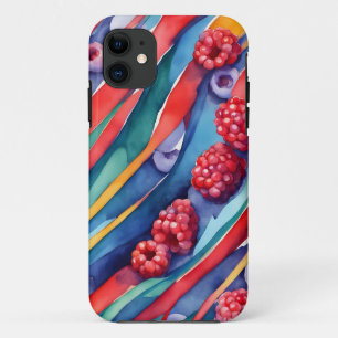 Berry Fruits and Fresh Colourful Stripes iPhone 11 Case