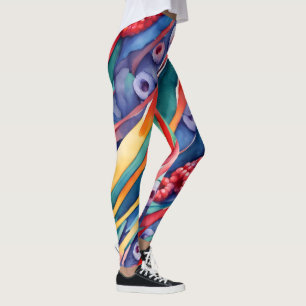 Berry Fruits and Fresh Colourful Stripes Leggings