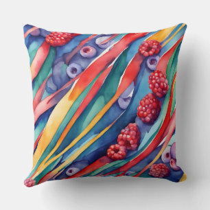 Berry Fruits and Fresh Colourful Stripes  Throw Pillow