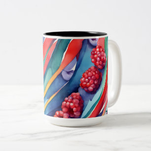 Berry Fruits and Fresh Colourful Stripes  Two-Tone Coffee Mug