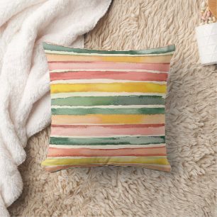 Berry Green Orange Pink Fruity Stripes Birthday Throw Pillow