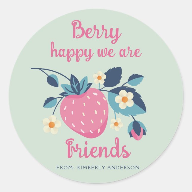 Berry Happy Strawberry Classic Round Sticker (Front)
