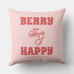 Berry Happy Strawberry colour tones retro newlywed Throw Pillow