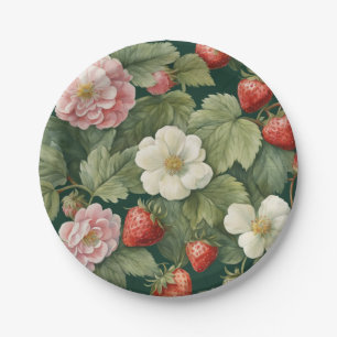 "Berry in Love" Flowers and Strawberry Paper Plate