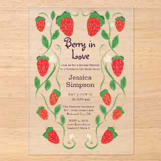 Berry in Love Garden Pink Bridal Shower Acrylic Invitations