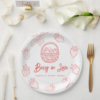 Berry in Love Hand-drawn Strawberry Bridal Shower Paper Plate