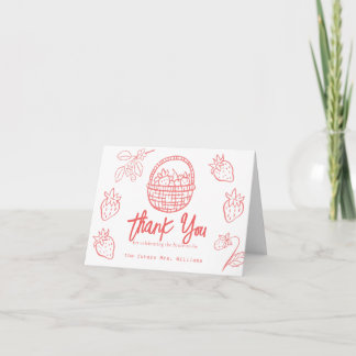 Berry in Love Hand-drawn Strawberry Bridal Shower Thank You Card