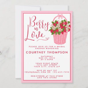 Berry In Love Pink & Red Strawberry Bridal Shower Invitation