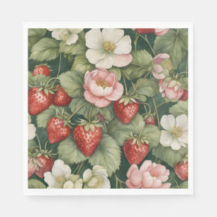 'Berry in Love' Strawberry and Floral Napkin