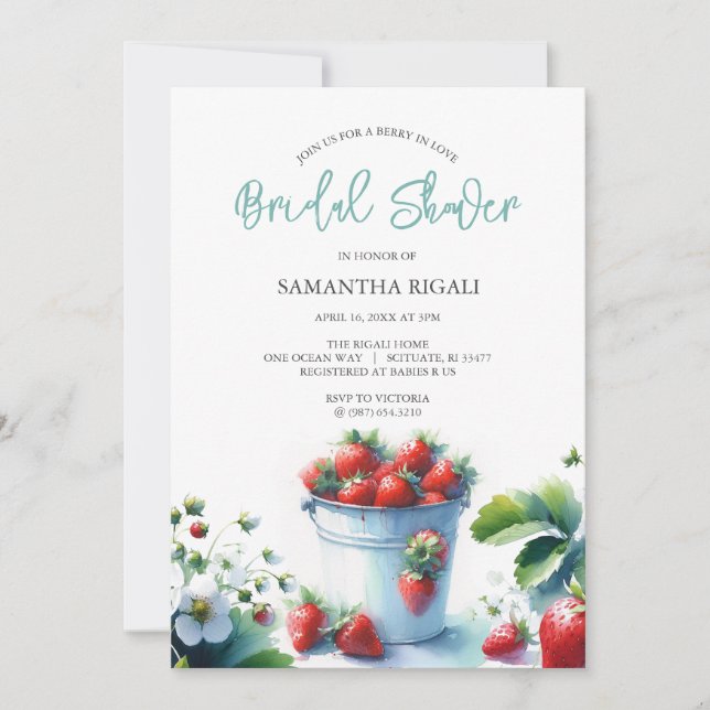 Berry In Love Strawberry Bridal Shower Invitations (Front)