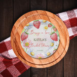 Berry in love strawberry bridal shower printed paper plate<br><div class="desc">Berry in love strawberry bridal shower monogram printed paper plates template,  summer garden strawberry berry themed bridal shower personalized table decor strawberries and daisies garden theme berry in love plates</div>