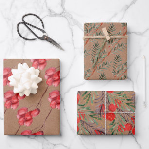 Berry Kraft Watercolor - Feuilles verts & or 