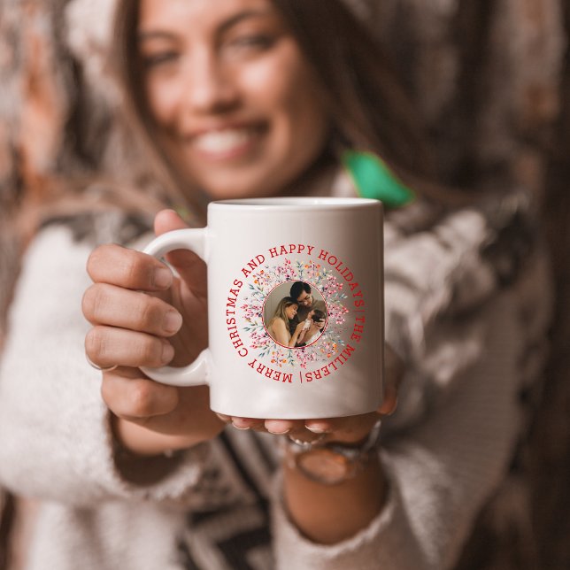 Berry, leaf red Happy Holidays Christmas photo Coffee Mug (Creator Uploaded)