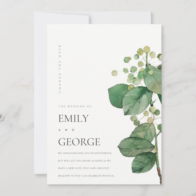 BERRY LEAFY FOLIAGE GREENERY CHANGE THE DATE CARD (Front)