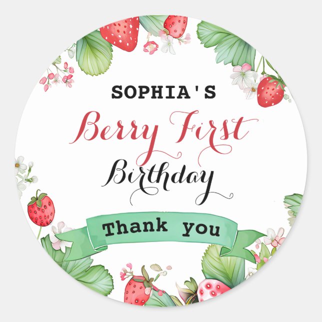 Berry Lovely First Birthday Classic Round Sticker (Front)