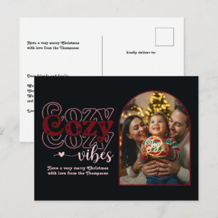 Berry Luxe Cozy Vibes Retro Christmas Photo Holiday Postcard