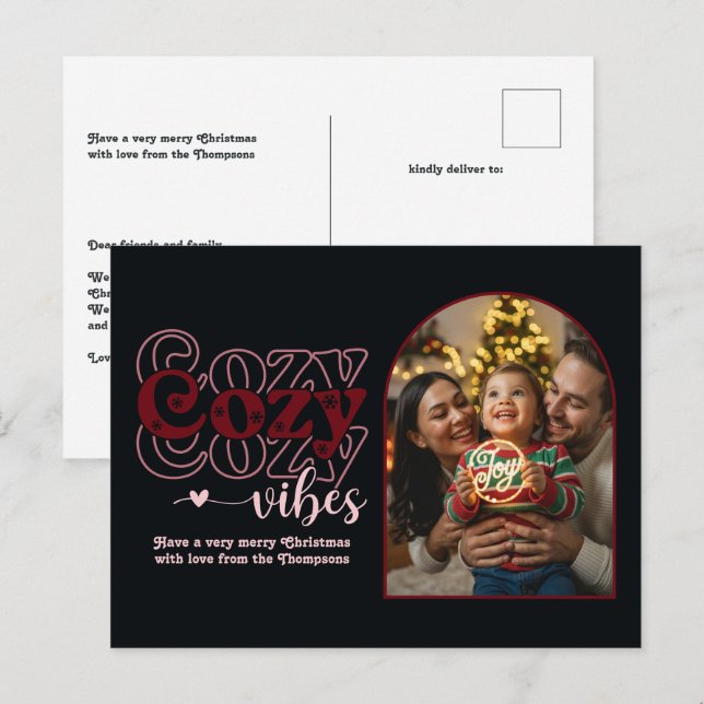Berry Luxe Cozy Vibes Retro Christmas Photo Holiday Postcard (Front/Back)