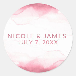 Berry Mauve Pink Watercolor Modern Chic Wedding Classic Round Sticker