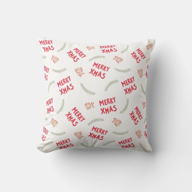 Berry Merry: Cheerful Christmas Text Throw Pillow (Front)