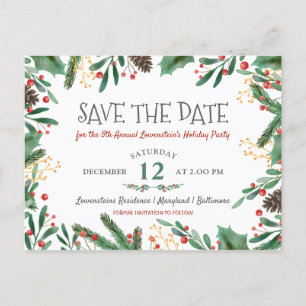 Berry Merry Christmas Holiday Party  Save The Date Announcement Postcard