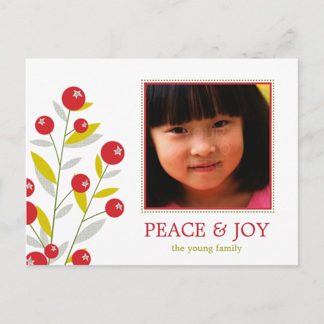 Berry Merry Christmas Holiday Photo Card  Postcard (Front)