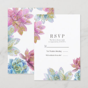Berry Mint & Gold Garden Succulents Wedding RSVP I Invitation