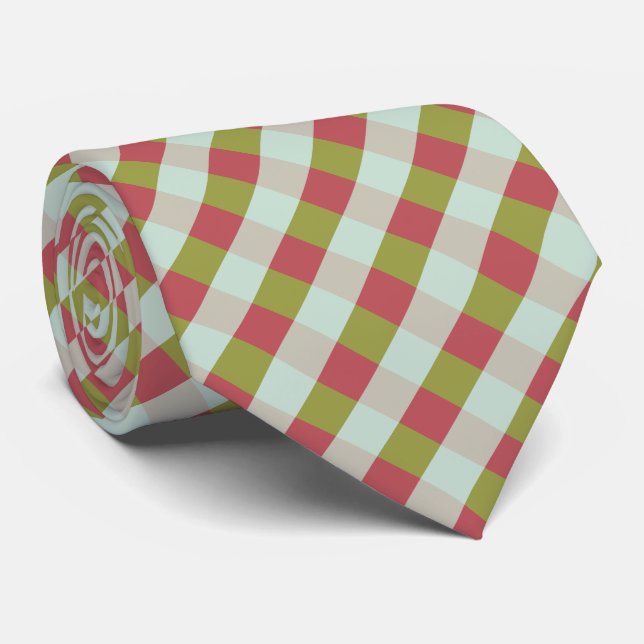 Berry Mint Olive Pebble Plaid Tie (Rolled)