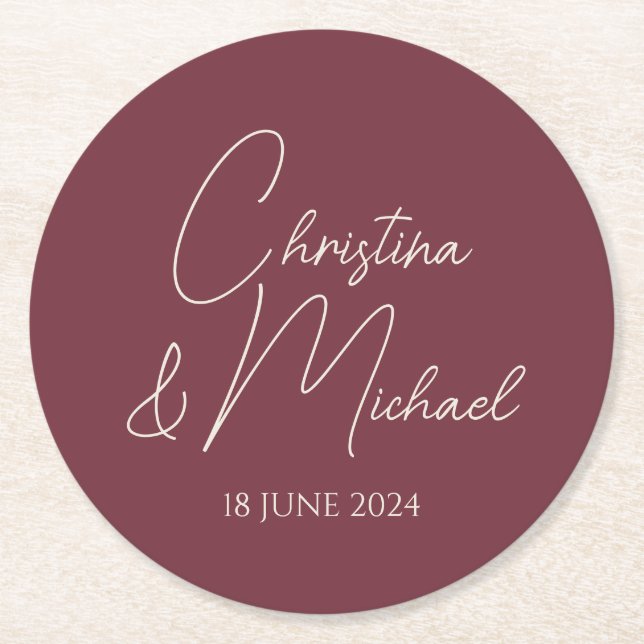 Berry • Modern Handwritten Script Round Paper Coaster (Front)