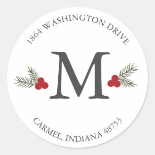 Berry Monogram Holiday Return Address Sticker