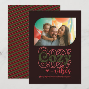 Berry Noir Cozy Vibes Only Christmas Photo Holiday Card