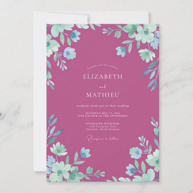 Berry Painted Petal Wedding Invitation (Front)