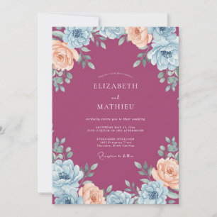 Berry Peach Peony Wedding Invitation