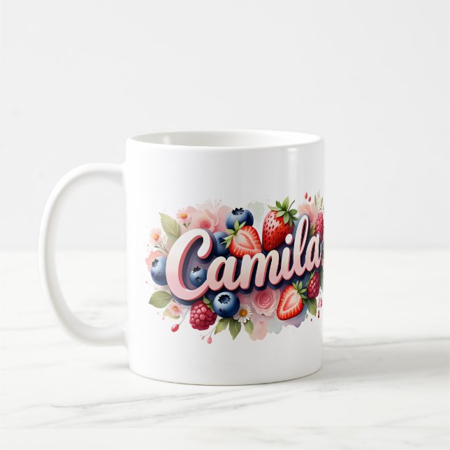 Berry personnalisé Nom floral Mug - Camila (Gauche)