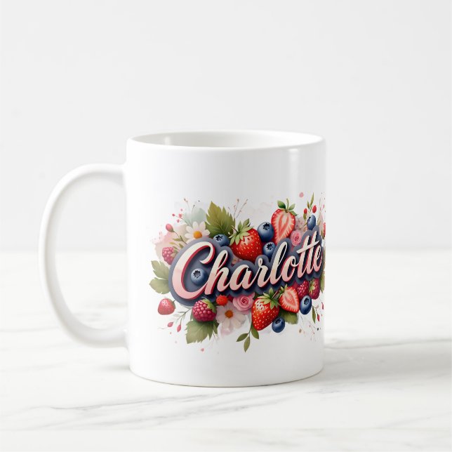 Berry personnalisé Nom floral Mug - Charlotte (Gauche)