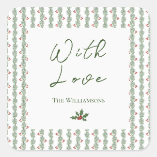 Berry Pine Stripe With Love Christmas Sticker