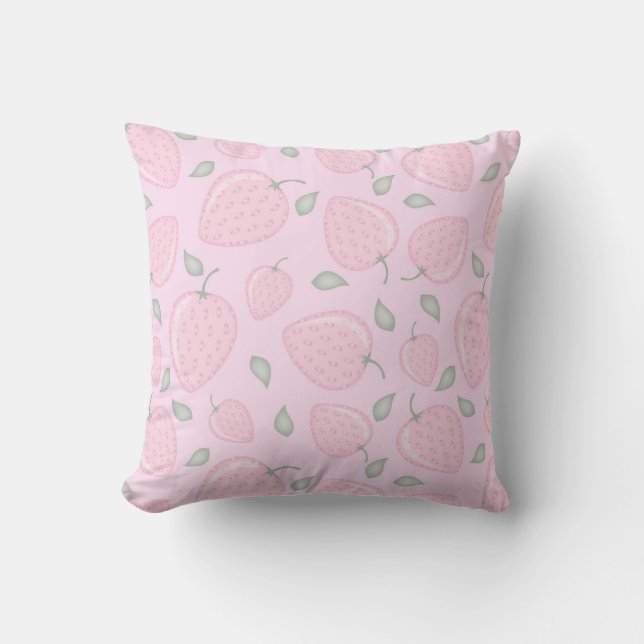 Berry Pink Aesthetic Strawberry Throw Pillow (Front)