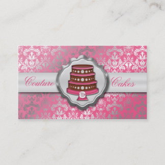 Berry Pink Cake Couture Glitzy Damask Cake Bakery Business Card