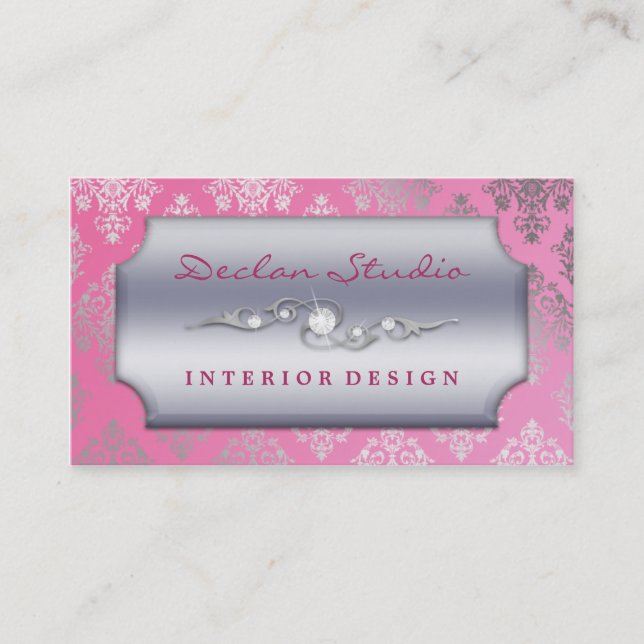 Berry Pink Dashing Damask Fashion/Interior Design Business Card (Front)