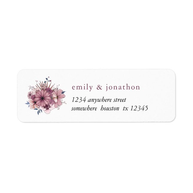 Berry pink Florals Return Name Address Wedding (Front)